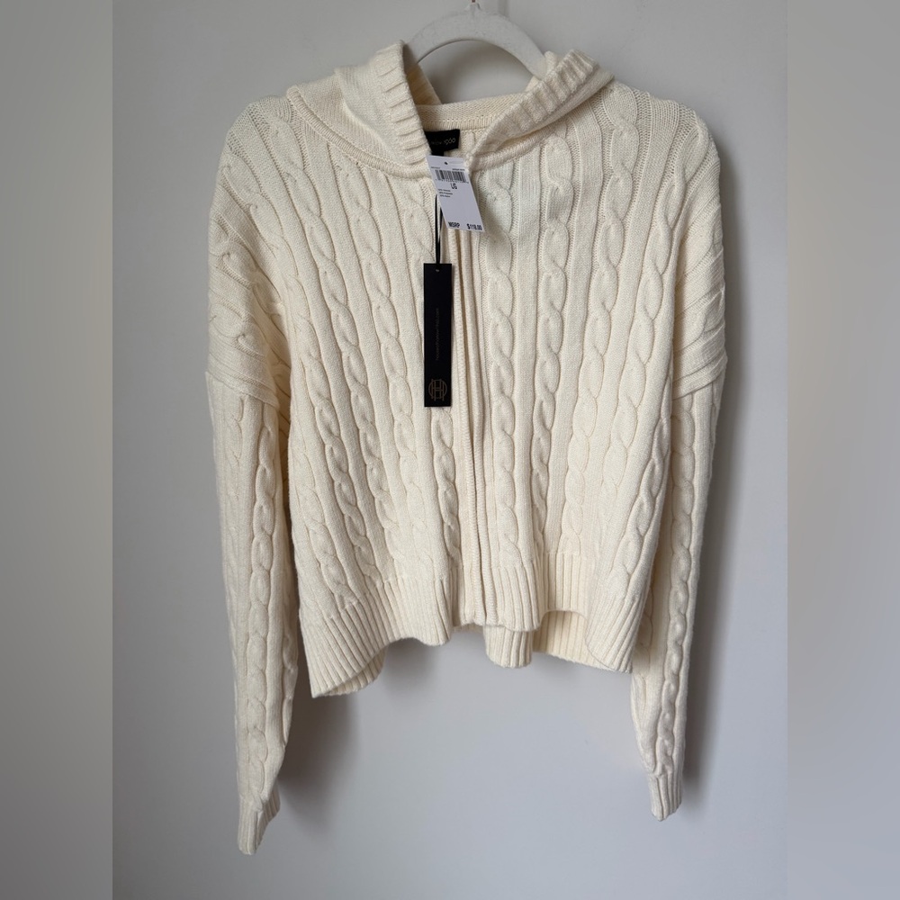 Cream Cable Knit zip up hoodie Sweater
